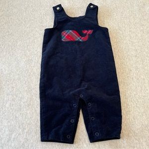 Vineyard Vines Baby Boy Size 3-6 Months Navy Corduroy Overalls With Plaid Whale